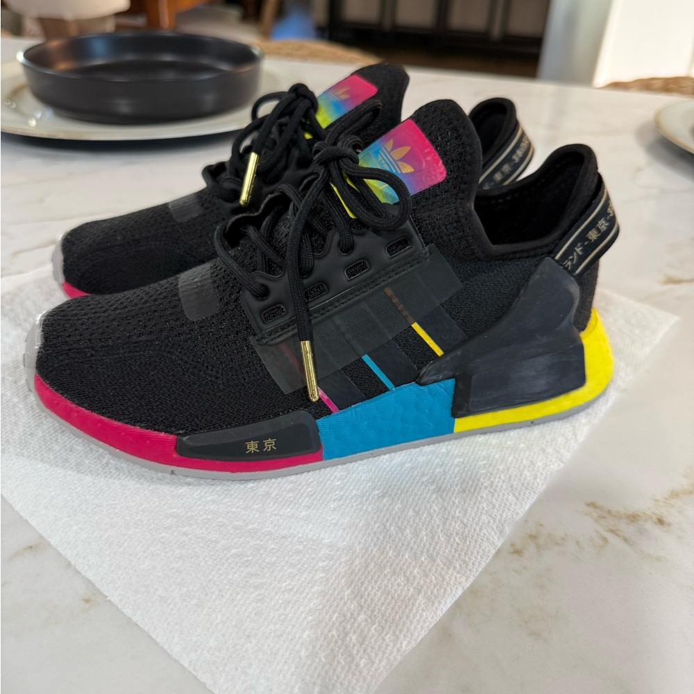 adidas Kids Black Sneakers with Multicolor Accents